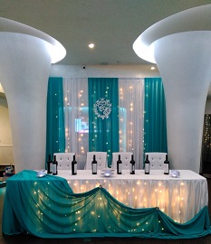 Свадебное оформление, оформление свадьбы №13 (12000 рублей) Задний фон,светодиоды, юбка, оформление юбки, герб