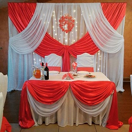 Свадебное оформление, оформление свадьбы №29 (11000 рублей) Задний фон, юбка, оформление юбки, герб 