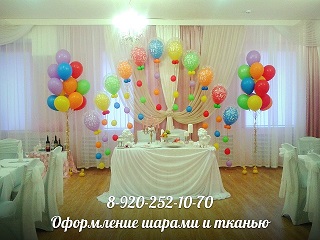 Свадебное оформление, оформление свадьбы №63 (8500 рублей) Арка из шаров шар в шаре, облака из шаров, юбка