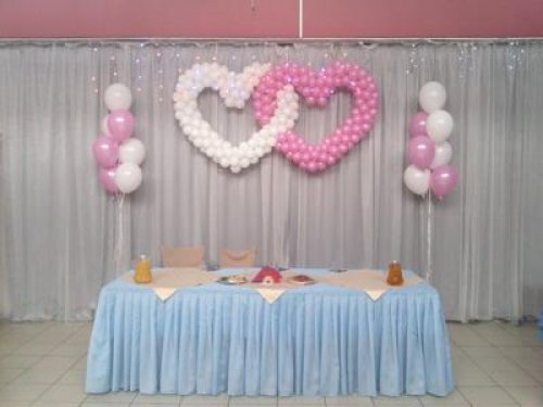 Свадебное оформление, оформление свадьбы №69 (3500 рублей) Двойное сердце (каждое сердце примерно 1,2 метра), два фонтанчика из 7 гелиевых шаров около сердца